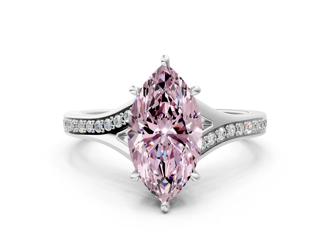 White gold Fancy Pink Marquise Cut Diamond Solitaire Ring with Pavé Band and Prong Setting_12