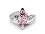 White gold Fancy Pink Marquise Cut Diamond Solitaire Ring with Prong Setting and Twisted Pavé Band_12