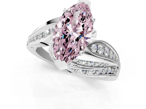White gold Fancy Pink Marquise Cut Diamond Solitaire Ring with Prong Setting and Twisted Pavé Band_13