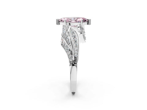 White gold Fancy Pink Marquise Cut Diamond Solitaire Ring with Prong Setting and Twisted Pavé Band_14