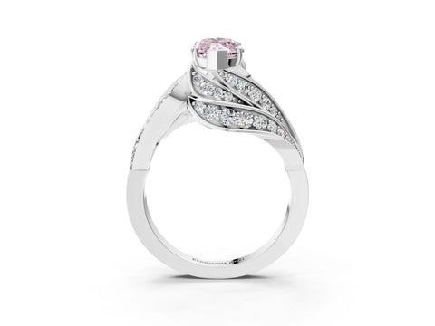 White gold Fancy Pink Marquise Cut Diamond Solitaire Ring with Prong Setting and Twisted Pavé Band_15
