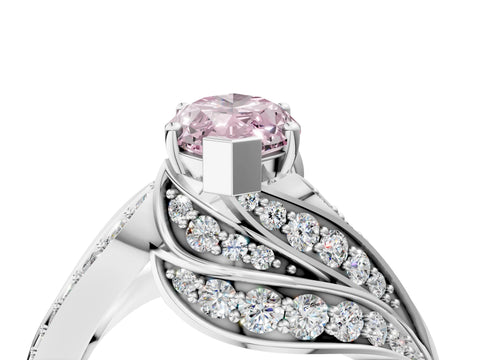 White gold Fancy Pink Marquise Cut Diamond Solitaire Ring with Prong Setting and Twisted Pavé Band_16