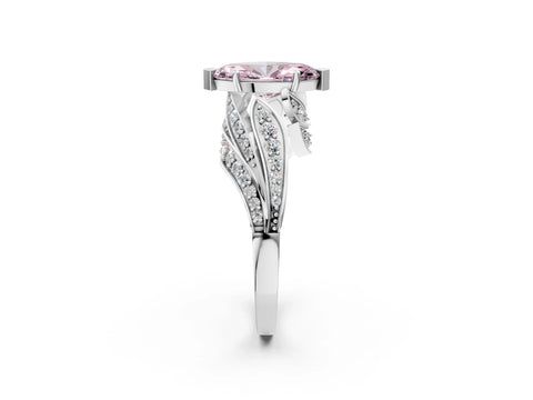 White gold Fancy Pink Marquise Cut Diamond Solitaire Ring with Prong Setting and Twisted Pavé Band_2