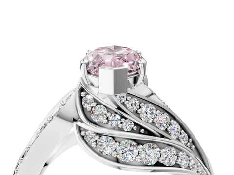 White gold Fancy Pink Marquise Cut Diamond Solitaire Ring with Prong Setting and Twisted Pavé Band_4