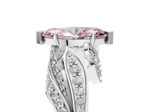 White gold Fancy Pink Marquise Cut Diamond Solitaire Ring with Prong Setting and Twisted Pavé Band_5