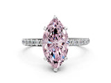 White gold Fancy Pink Marquise Cut Diamond Solitaire Ring with Round  Pavé Band and Prong Setting_141