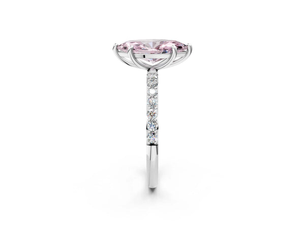 White Gold Marquise Solitaire Engagement Ring Setting for Fancy Pink Center with Pave Accents and Open Basket