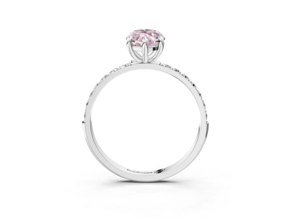 White Gold Marquise Solitaire Engagement Ring Setting for Fancy Pink Center with Pave Accents and Open Basket