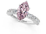 White gold Fancy Pink Marquise Cut Diamond Solitaire Ring with Shared Prong Pavé Band and Four-Prong Setting_64