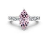 White gold Fancy Pink Marquise Cut Diamond Solitaire Ring with Shared Prong Pavé Band and Four-Prong Setting_75