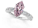 White gold Fancy Pink Marquise Cut Diamond Solitaire Ring with Shared Prong Pavé Band and Four-Prong Setting_76