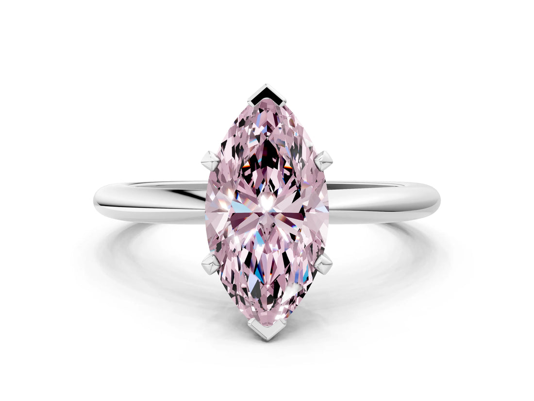 White gold Fancy Pink Marquise Cut Diamond Solitaire Ring with Six-Prong Setting and Classic Band_256