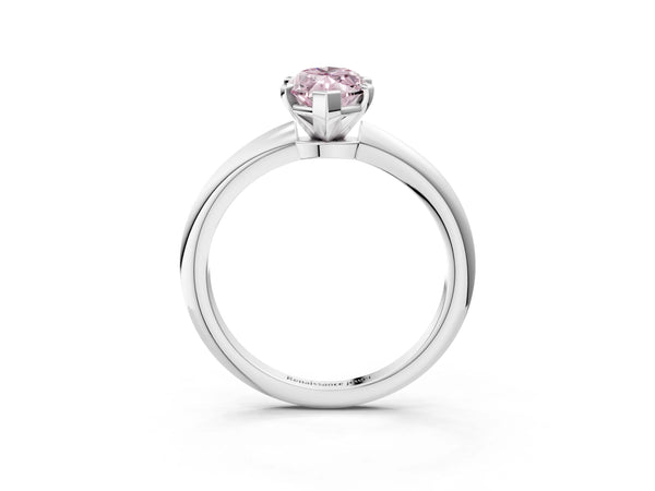 White gold Fancy Pink Marquise Cut Diamond Solitaire Ring with Six-Prong Setting and Classic Band