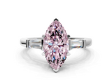 White gold Fancy Pink Marquise  Cut Diamond Solitaire Ring with Tapered Baguette Accents and Four-Prong Setting_77
