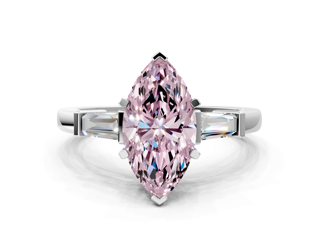 White gold Fancy Pink Marquise  Cut Diamond Solitaire Ring with Tapered Baguette Accents and Four-Prong Setting_77