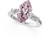 White gold Fancy Pink Marquise  Cut Diamond Solitaire Ring with Tapered Baguette Accents and Four-Prong Setting_78
