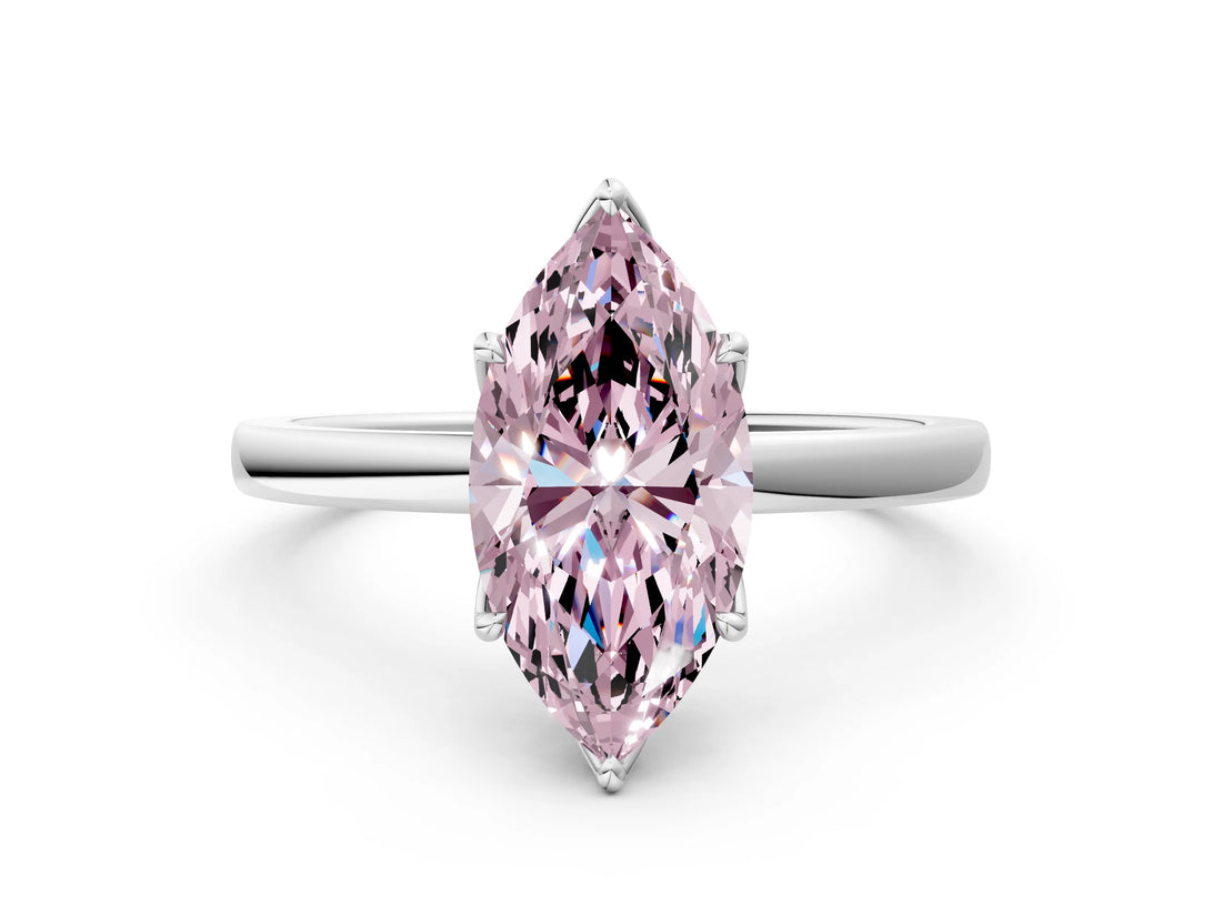 White gold Fancy Pink Marquise Cut Diamond Solitaire Ring with Thin Band and Prong Setting_32