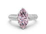 White gold Fancy Pink Marquise Cut Diamond Solitaire Ring with Three-Row Pavé Band and Four-Prong Setting_49