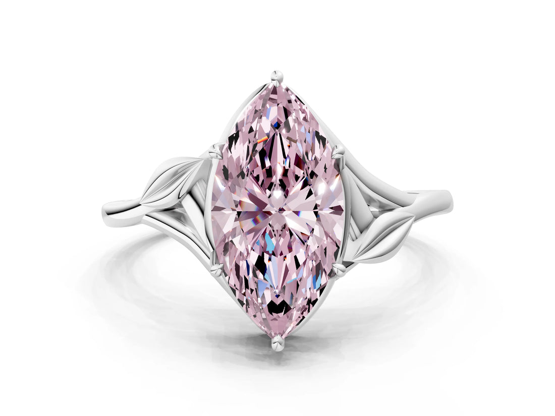 White gold Fancy Pink Marquise Cut Diamond Solitaire Ring with Twist Band and Four-Prong Setting_145