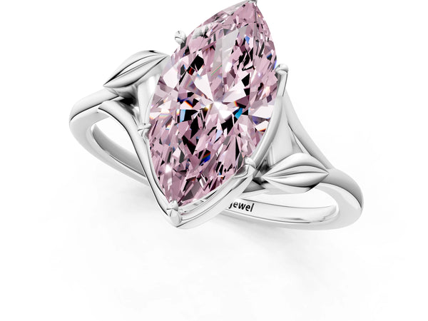 Platinum Fancy Pink Marquise Cut Diamond Solitaire Ring with Twist Band and Four-Prong Setting