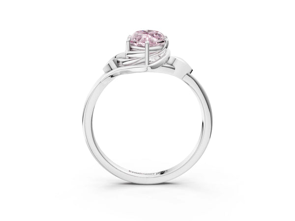 Platinum Fancy Pink Marquise Cut Diamond Solitaire Ring with Twist Band and Four-Prong Setting