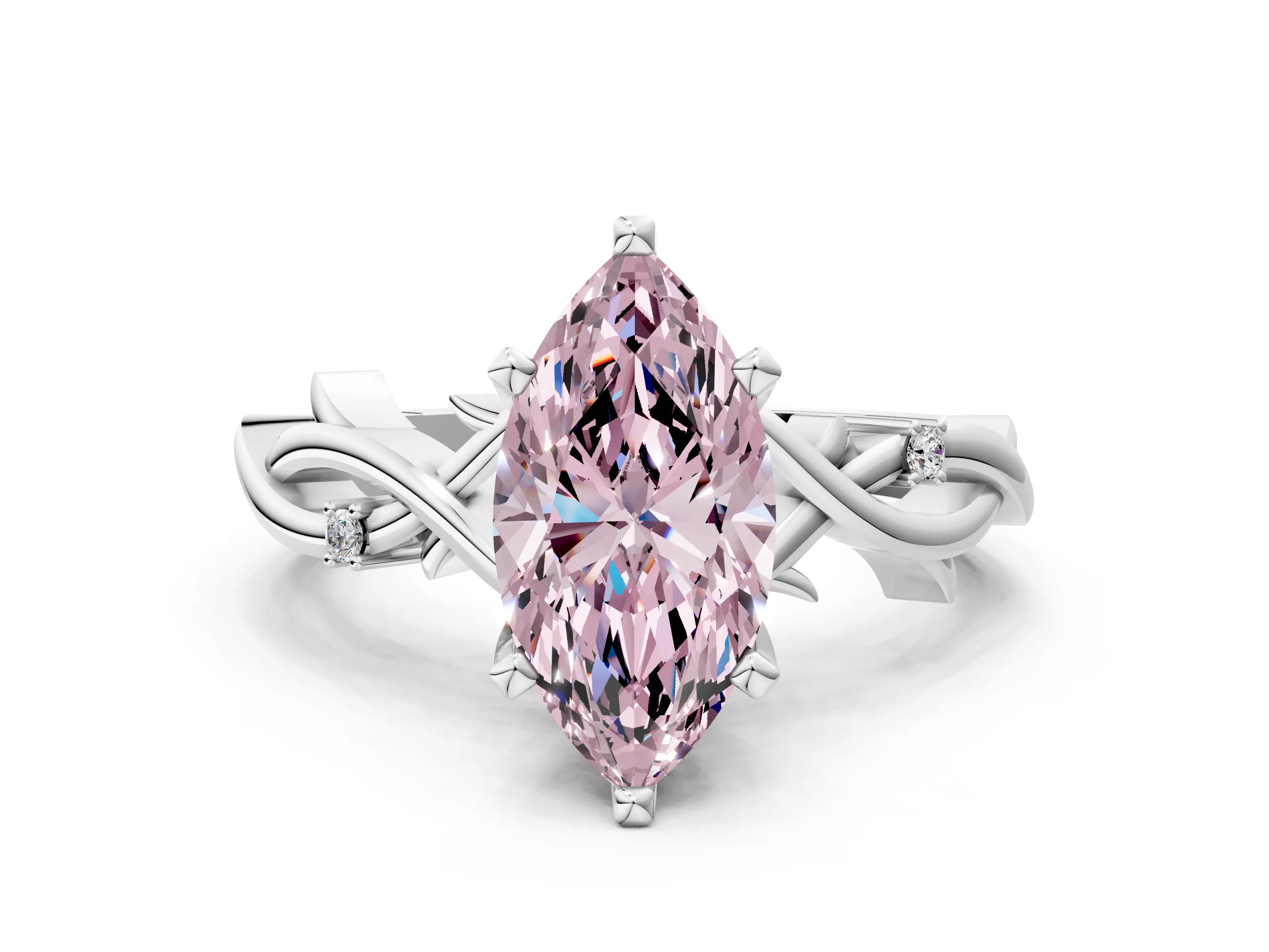 White gold Fancy Pink Marquise Cut Diamond Solitaire Ring with Twisted Band and Prong Setting_248