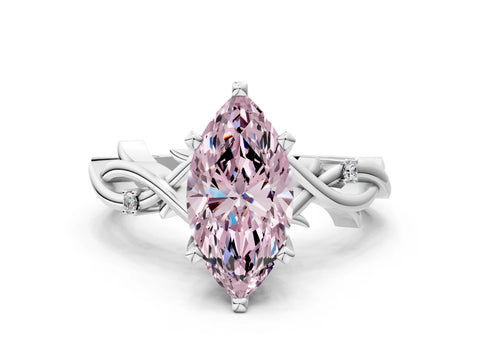 White gold Fancy Pink Marquise Cut Diamond Solitaire Ring with Twisted Band and Prong Setting_248