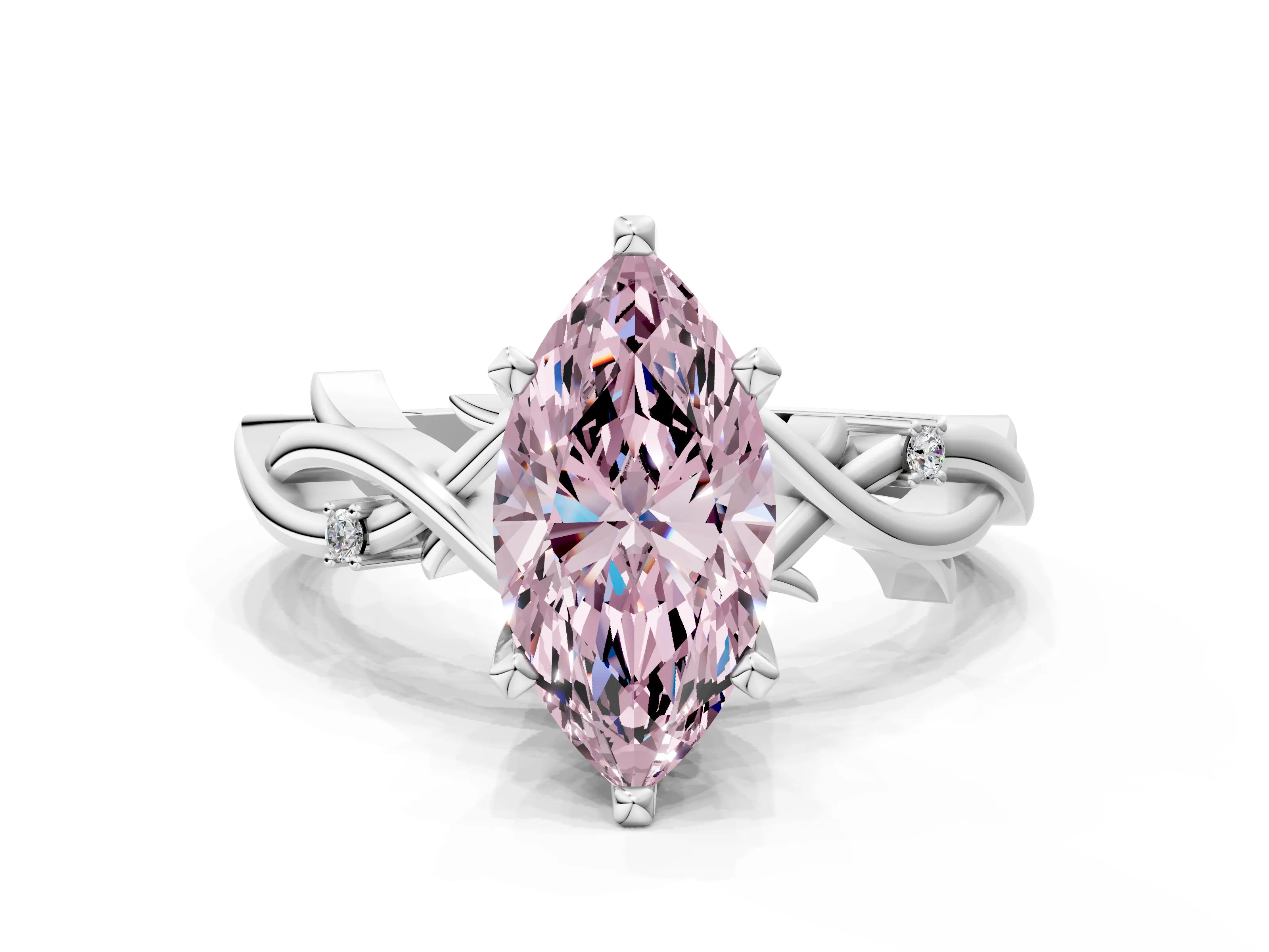 White gold Fancy Pink Marquise Cut Diamond Solitaire Ring with Twisted Band and Prong Setting_253