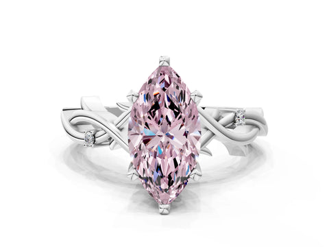 White gold Fancy Pink Marquise Cut Diamond Solitaire Ring with Twisted Band and Prong Setting_254