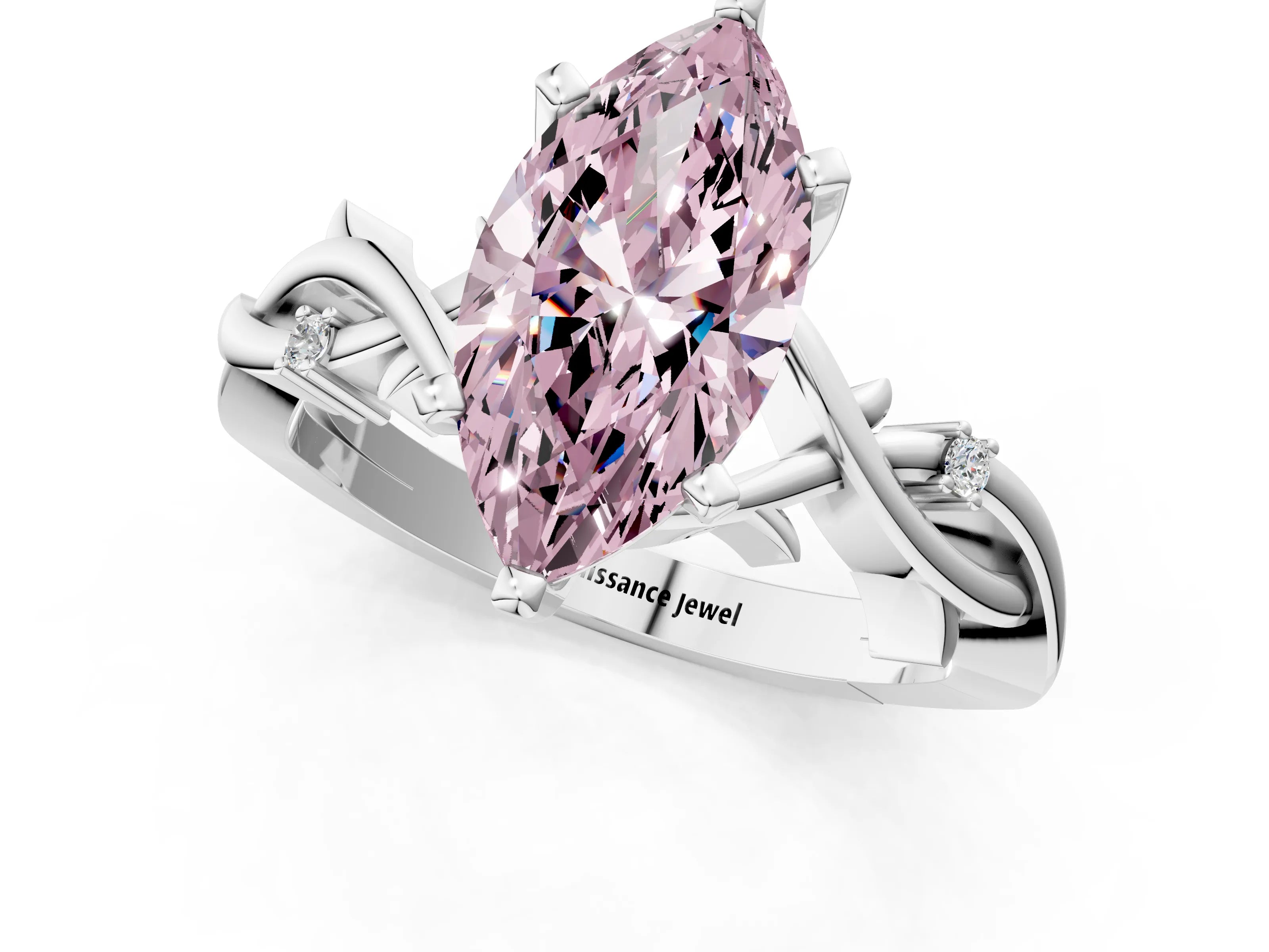 White gold Fancy Pink Marquise Cut Diamond Solitaire Ring with Twisted Band and Prong Setting_260