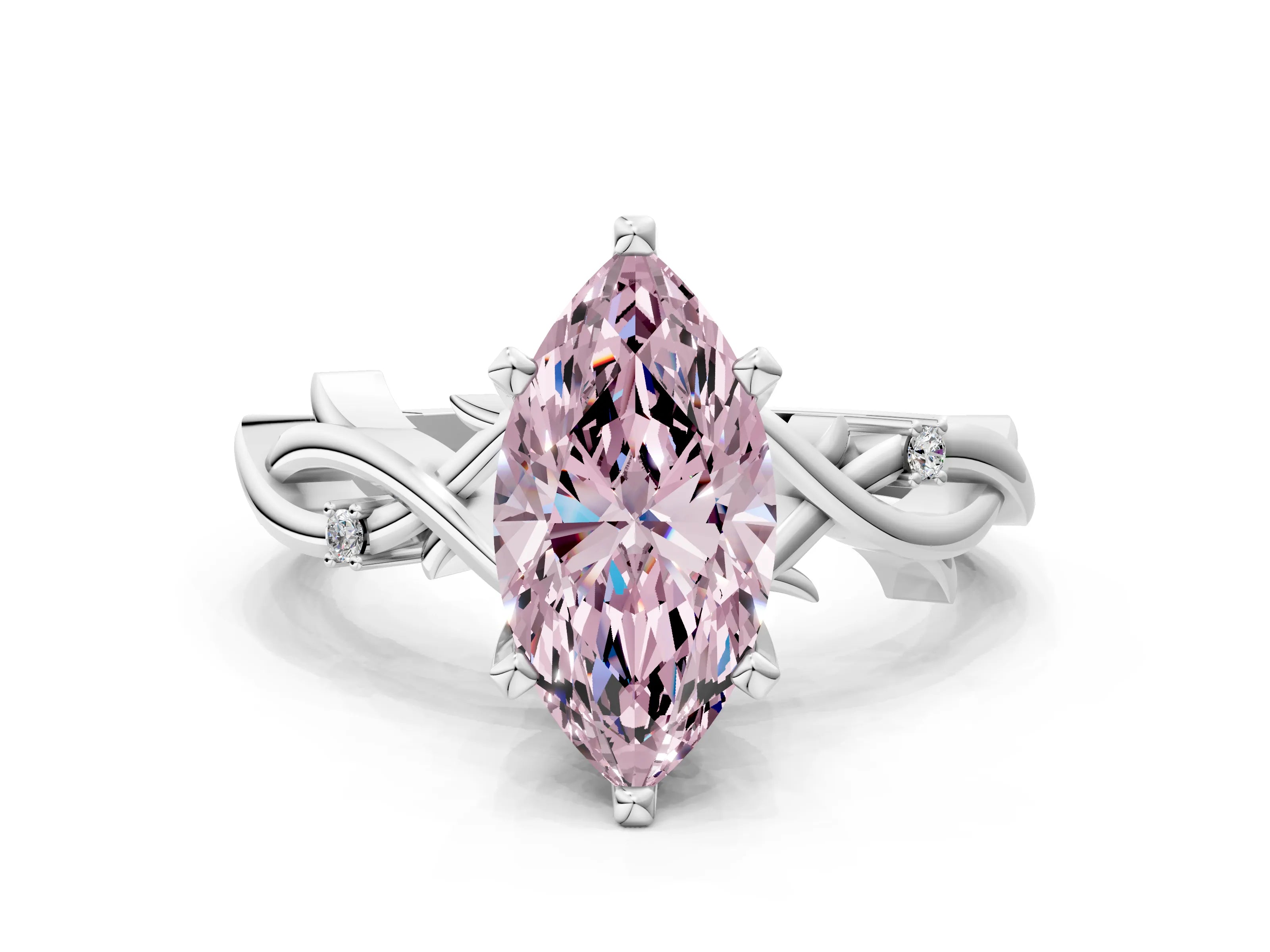 White gold Fancy Pink Marquise Cut Diamond Solitaire Ring with Twisted Band and Prong Setting_260
