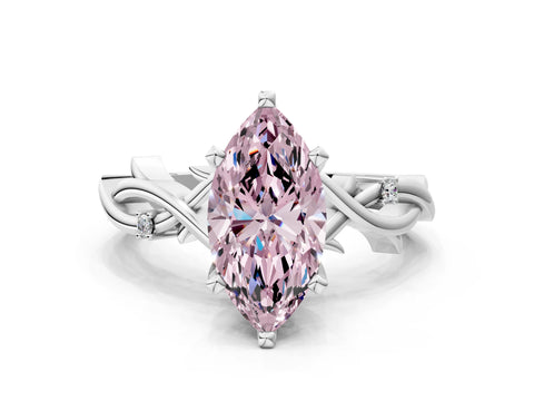 White gold Fancy Pink Marquise Cut Diamond Solitaire Ring with Twisted Band and Prong Setting_260