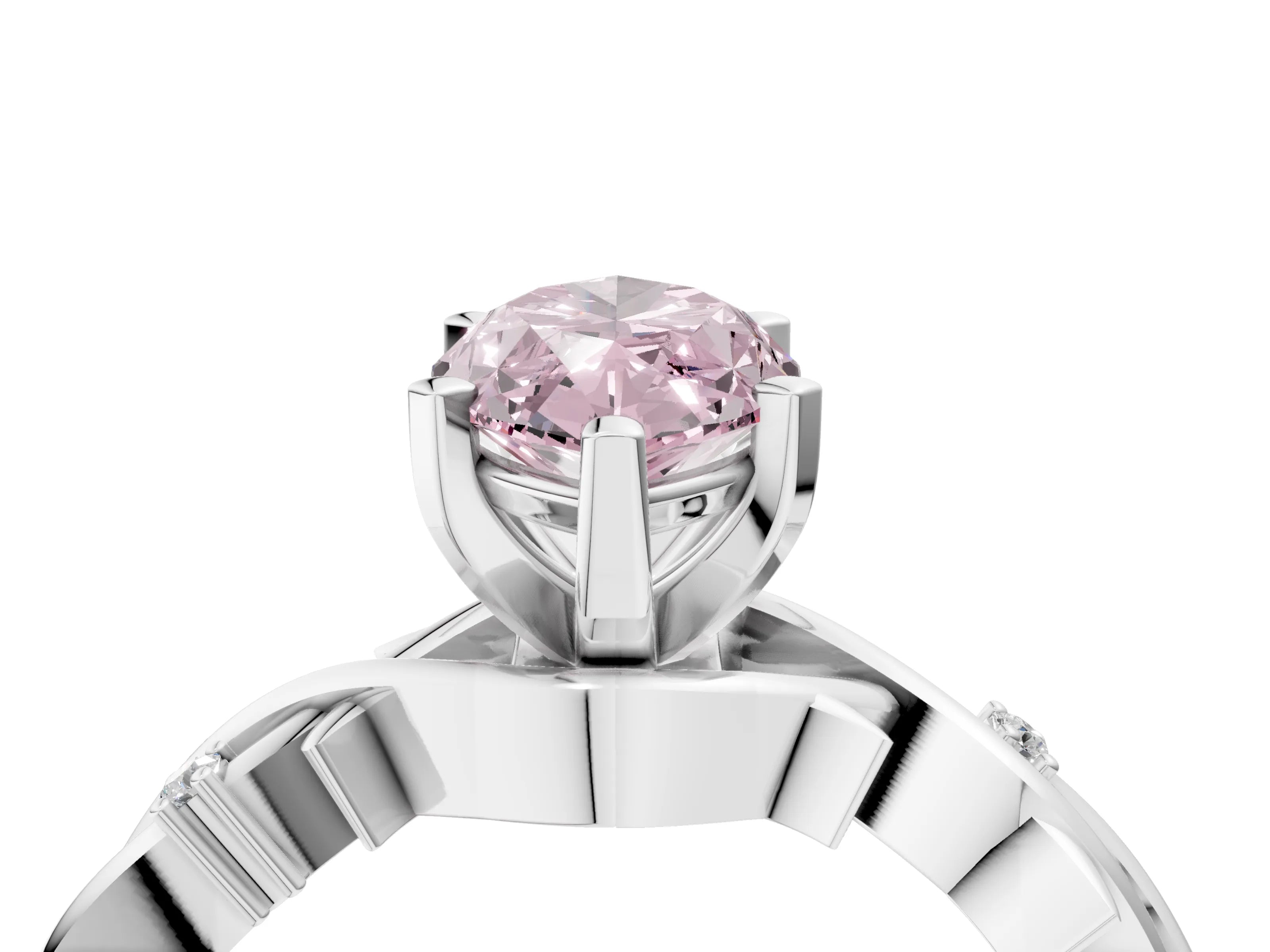 White gold Fancy Pink Marquise Cut Diamond Solitaire Ring with Twisted Band and Prong Setting_263