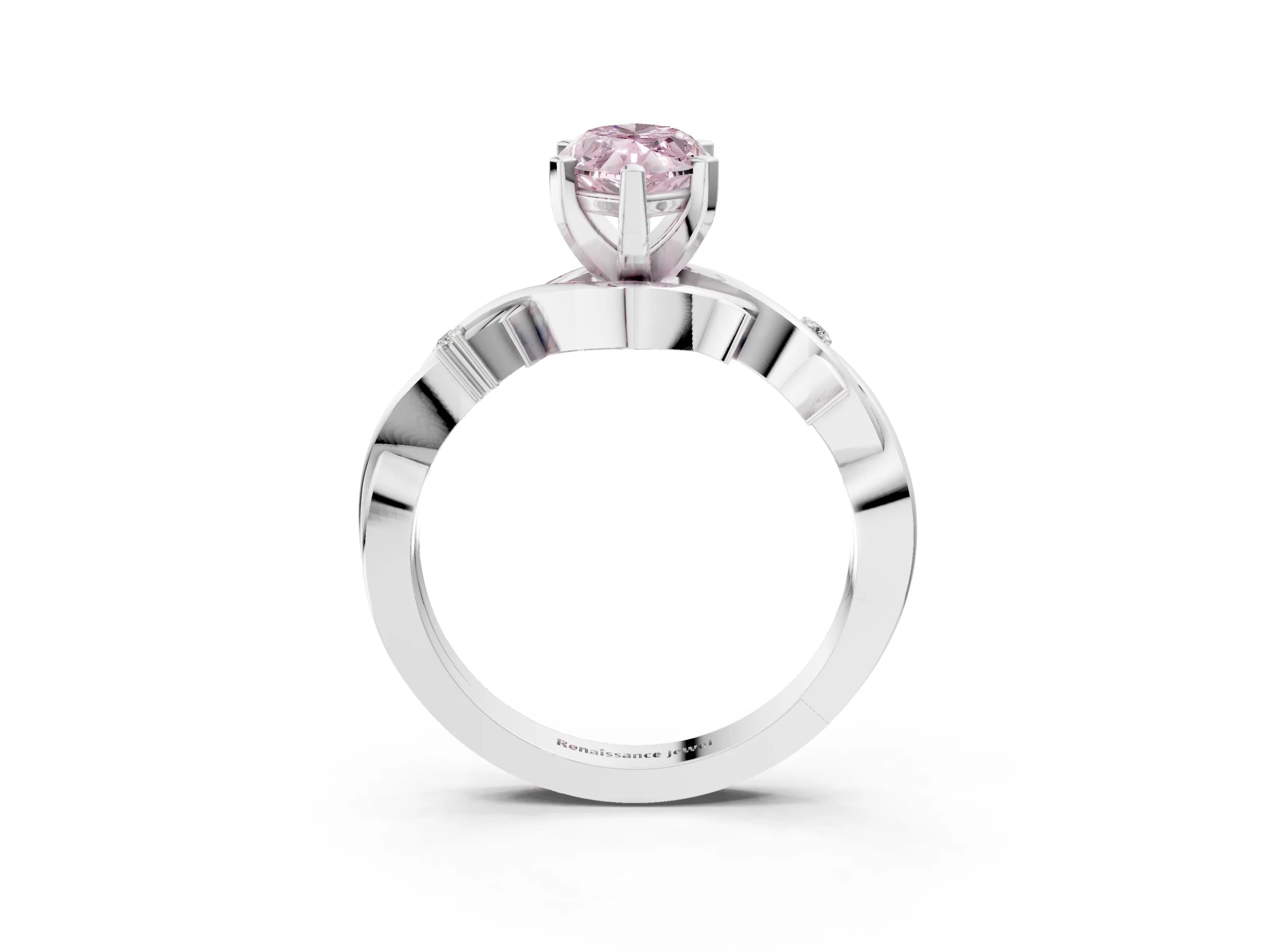 White gold Fancy Pink Marquise Cut Diamond Solitaire Ring with Twisted Band and Prong Setting_263