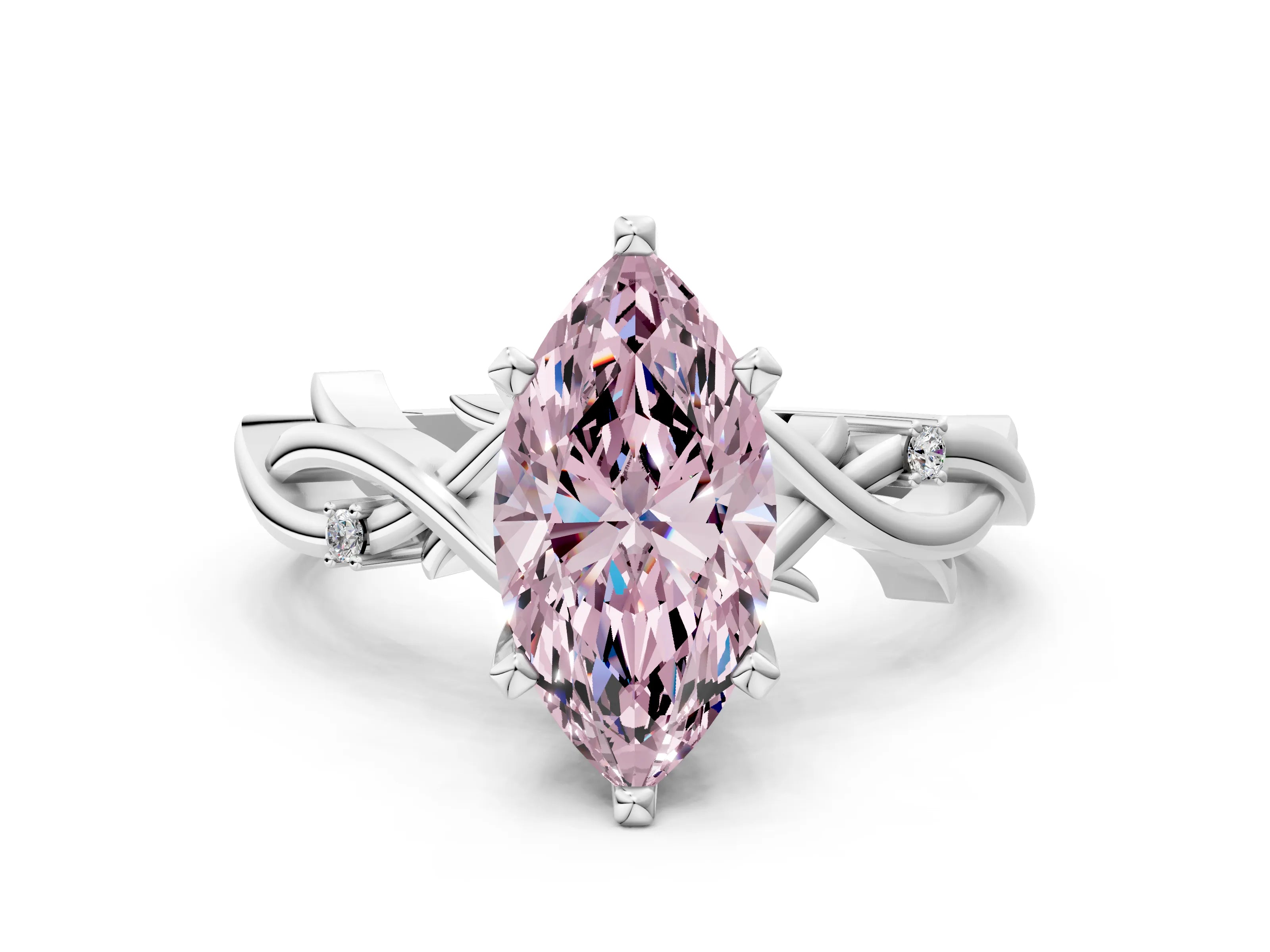 White gold Fancy Pink Marquise Cut Diamond Solitaire Ring with Twisted Band and Prong Setting_266
