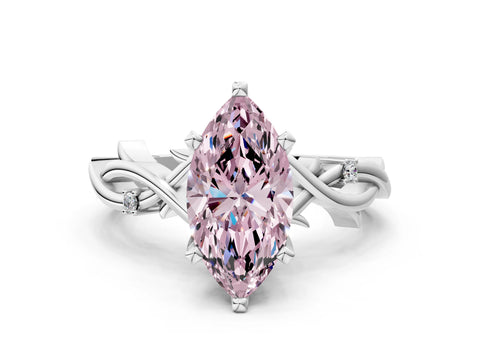 White gold Fancy Pink Marquise Cut Diamond Solitaire Ring with Twisted Band and Prong Setting_266