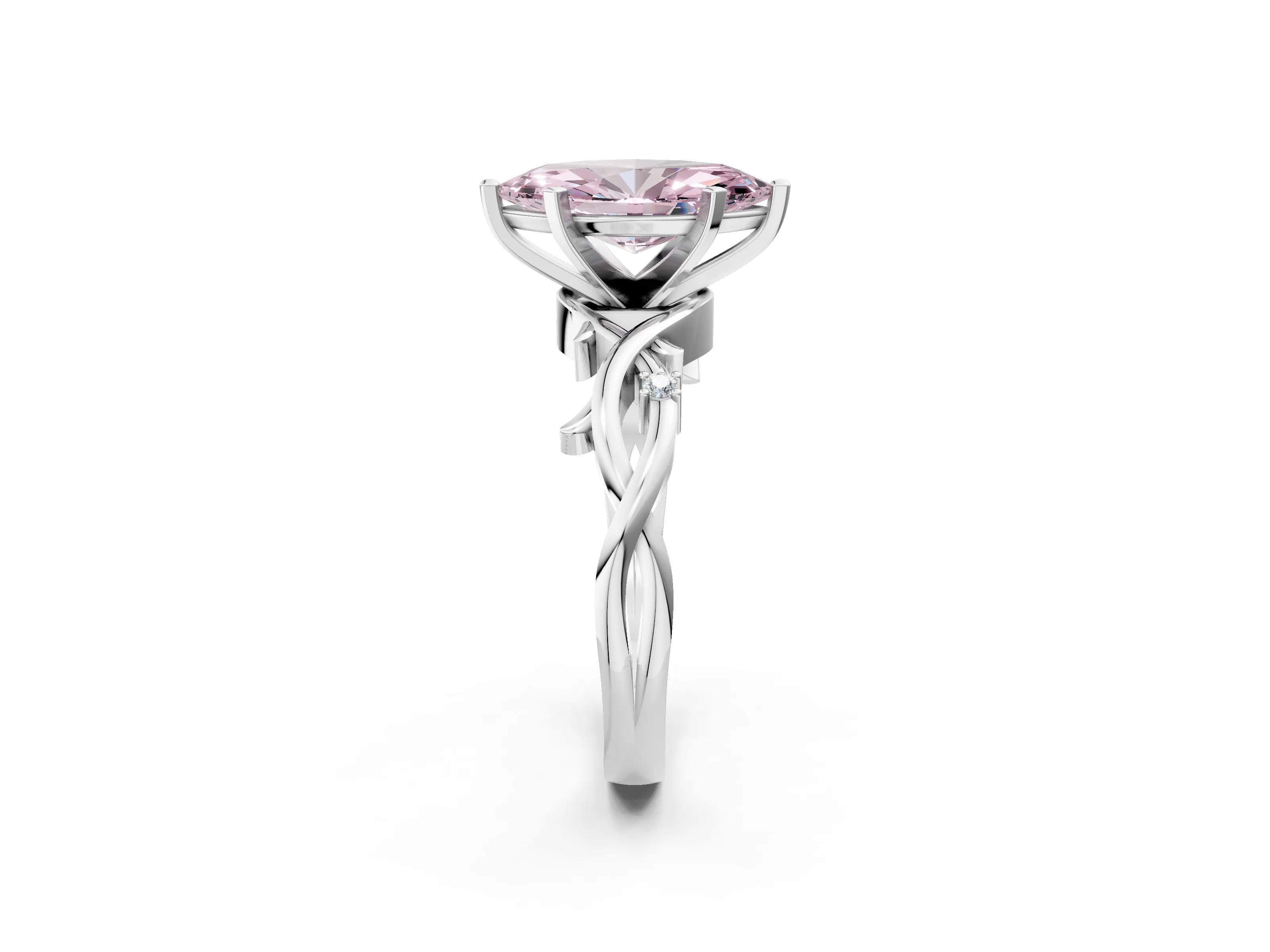 White gold Fancy Pink Marquise Cut Diamond Solitaire Ring with Twisted Band and Prong Setting_267