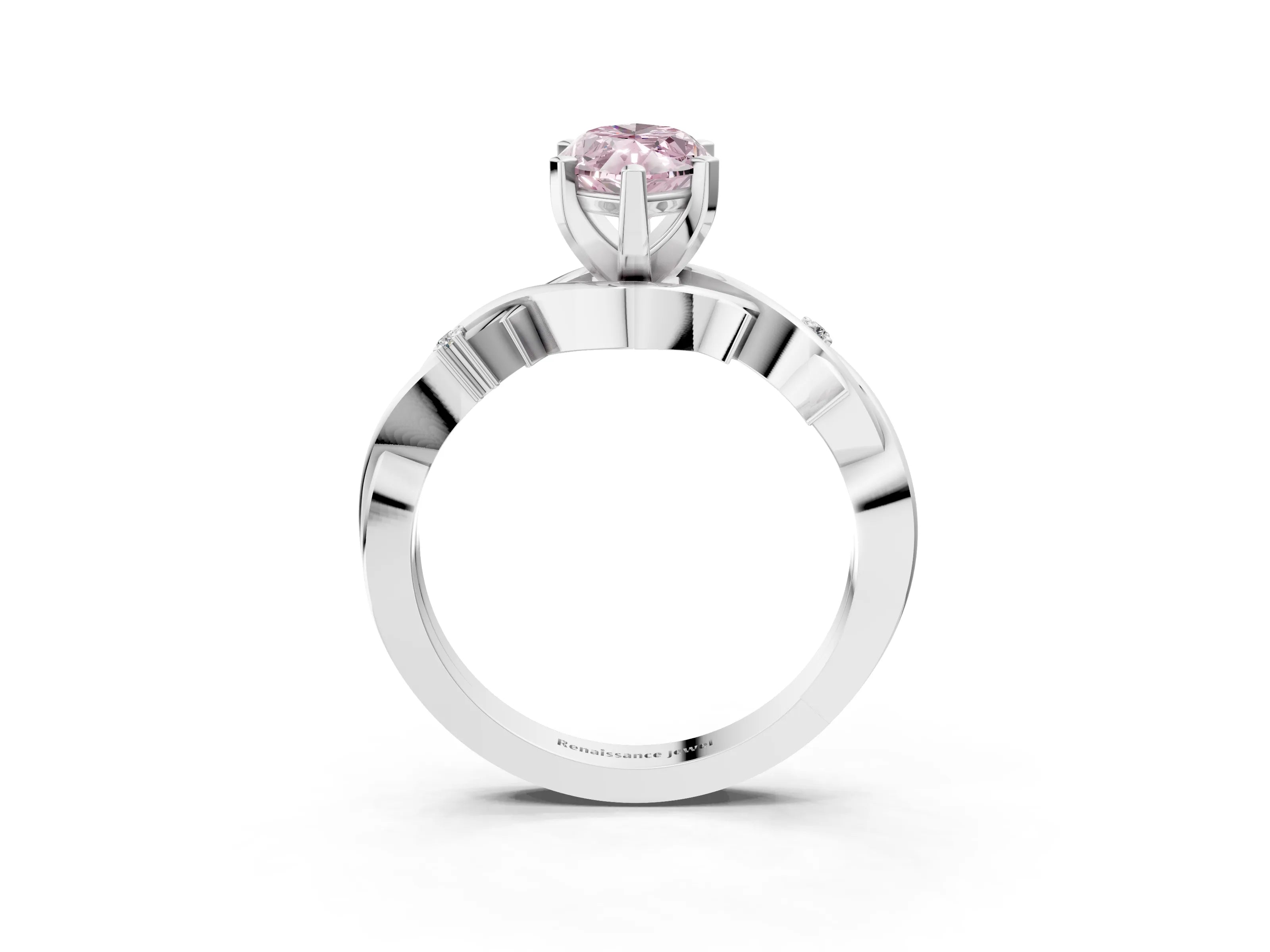 White gold Fancy Pink Marquise Cut Diamond Solitaire Ring with Twisted Band and Prong Setting_269