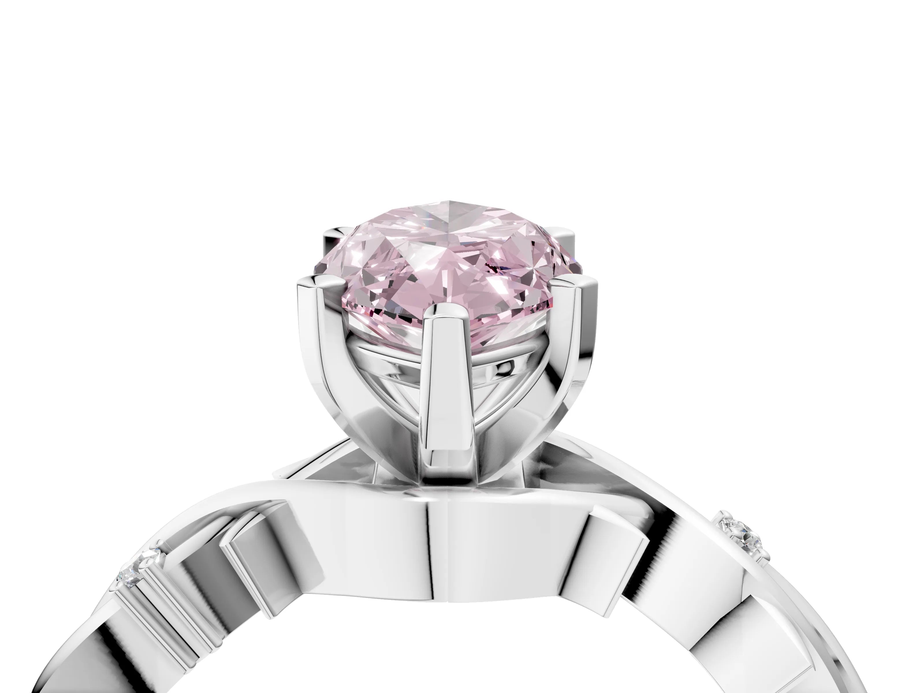 White gold Fancy Pink Marquise Cut Diamond Solitaire Ring with Twisted Band and Prong Setting_270
