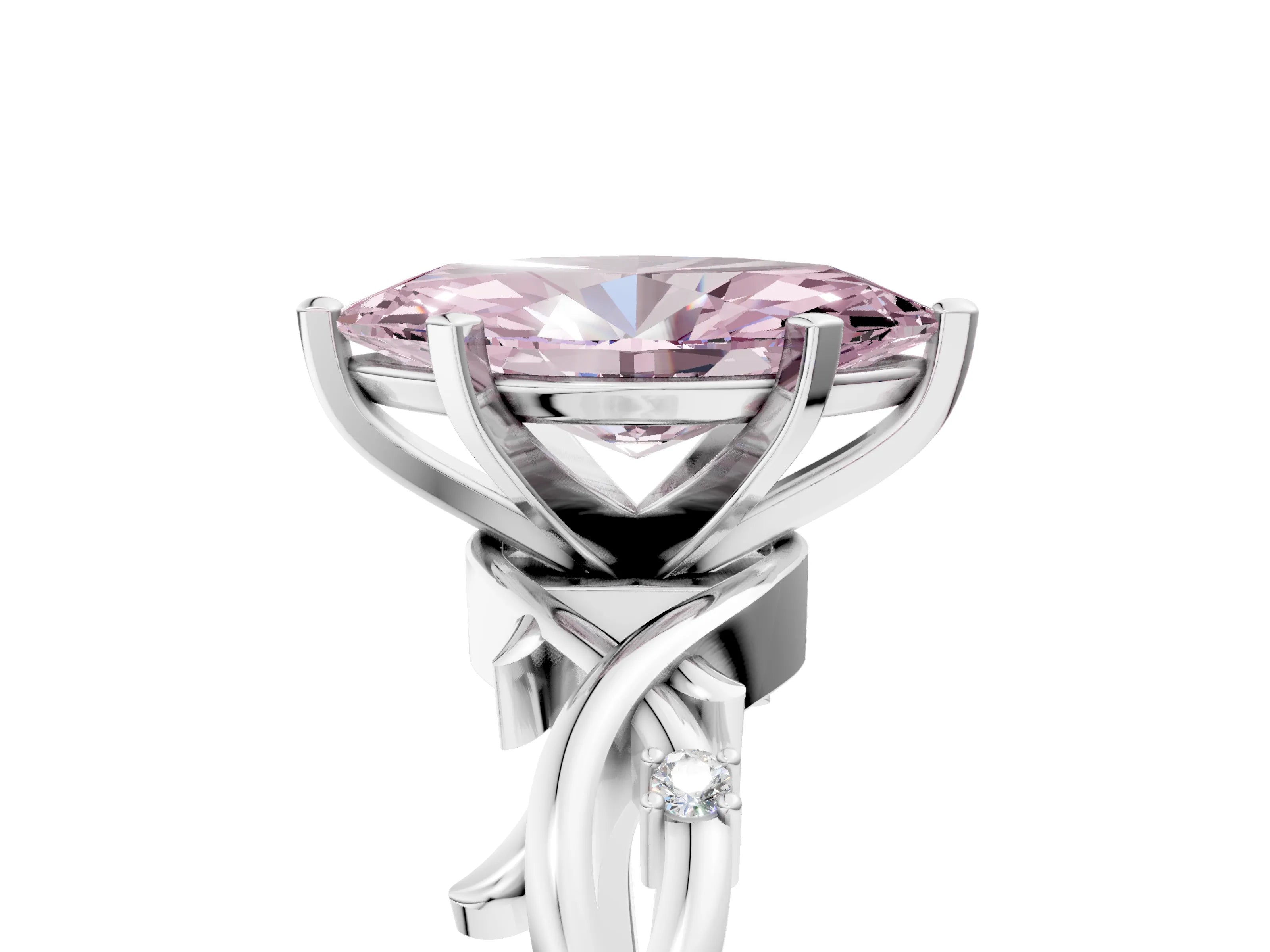 White gold Fancy Pink Marquise Cut Diamond Solitaire Ring with Twisted Band and Prong Setting_271