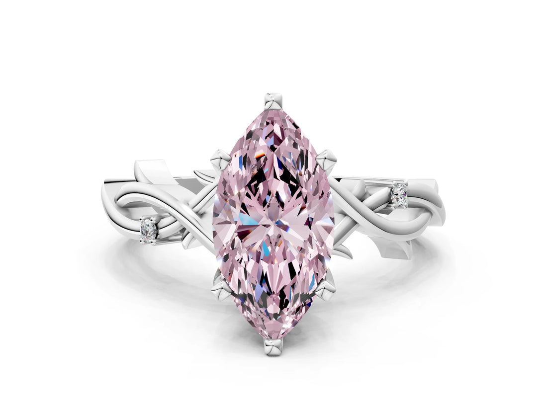 White gold Fancy Pink Marquise Cut Diamond Solitaire Ring with Twisted Band and Prong Setting_271