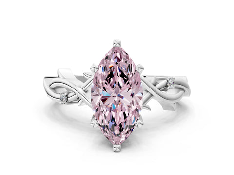 White gold Fancy Pink Marquise Cut Diamond Solitaire Ring with Twisted Band and Prong Setting_271