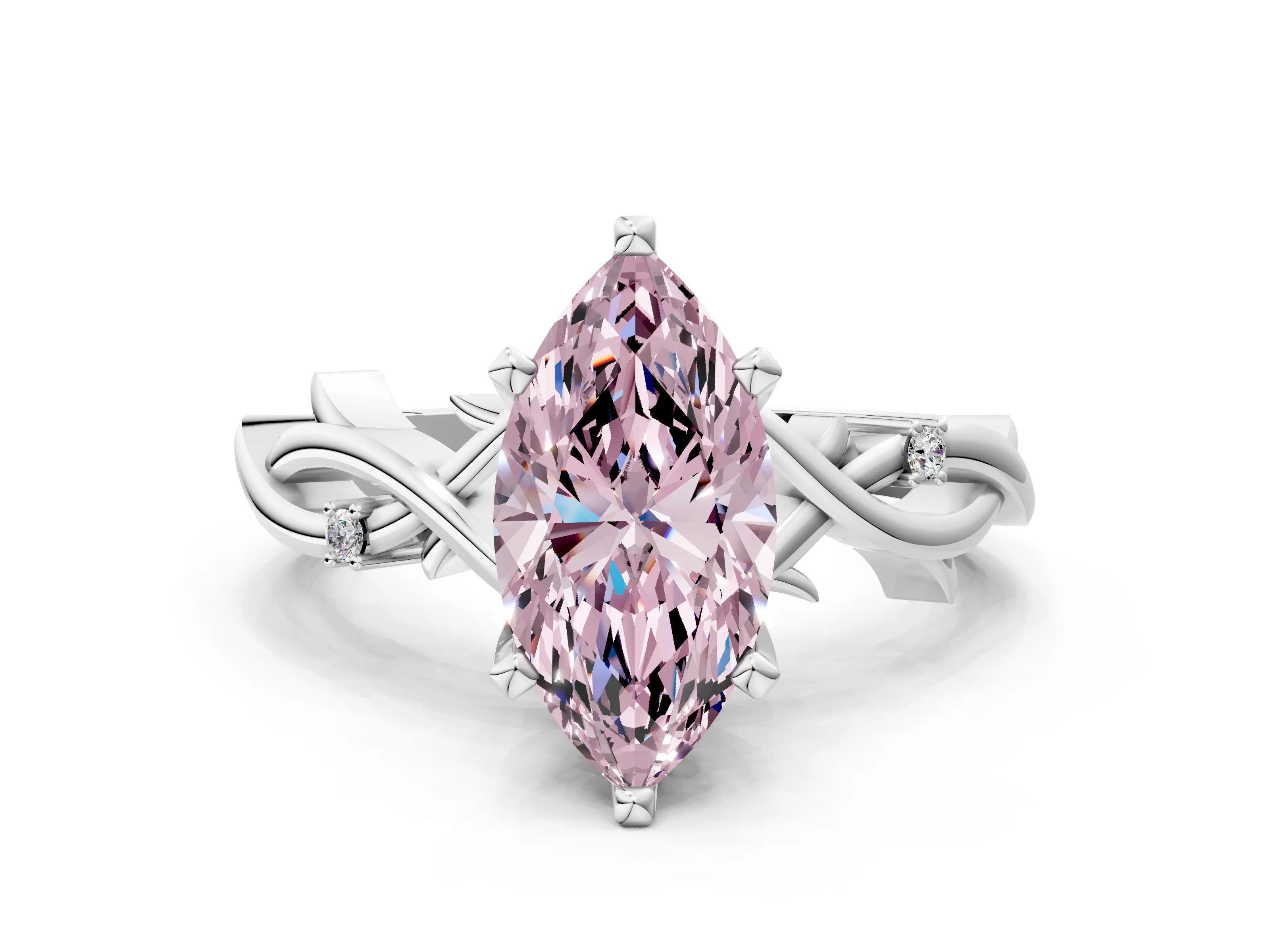 White gold Fancy Pink Marquise Cut Diamond Solitaire Ring with Twisted Band and Prong Setting_272