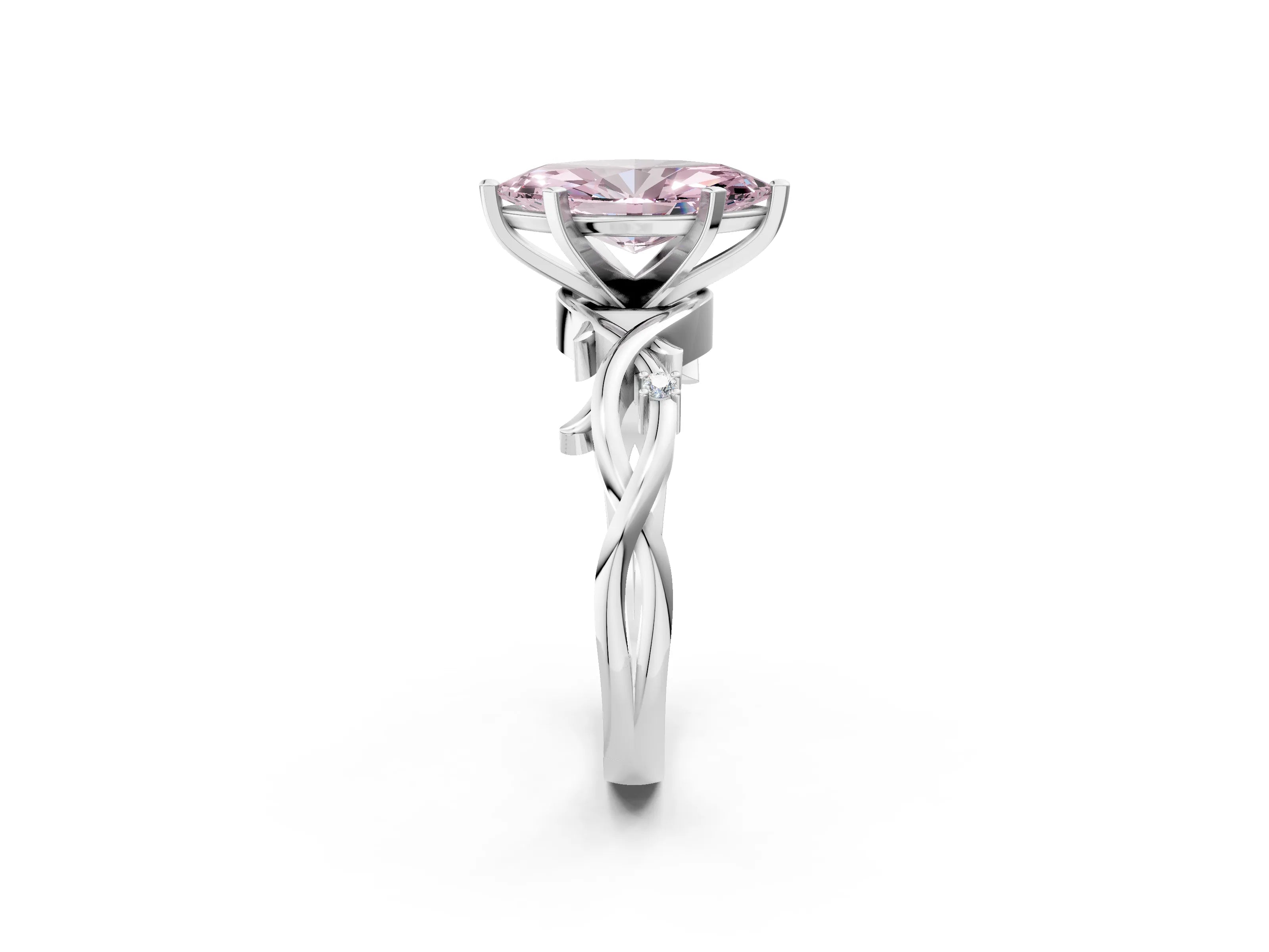 White gold Fancy Pink Marquise Cut Diamond Solitaire Ring with Twisted Band and Prong Setting_273