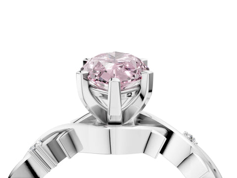 White gold Fancy Pink Marquise Cut Diamond Solitaire Ring with Twisted Band and Prong Setting_276