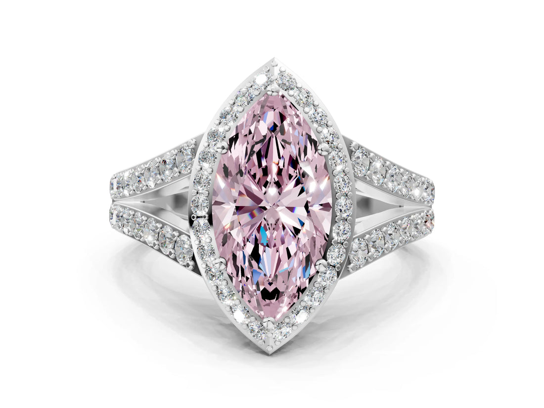 White gold Fancy Pink Marquise Cut Diamond Split Shank Halo Ring with Four-Prong Setting_90