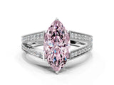 White gold Fancy Pink Marquise Cut Diamond Split Shank Ring with Pavé Band and Four-Prong Setting_75