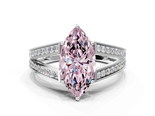 Platinum Marquise Pave Split Shank Engagement Ring Setting for Fancy Pink Center with Engraved Sides
