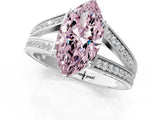 White gold Fancy Pink Marquise Cut Diamond Split Shank Ring with Pavé Band and Four-Prong Setting_76