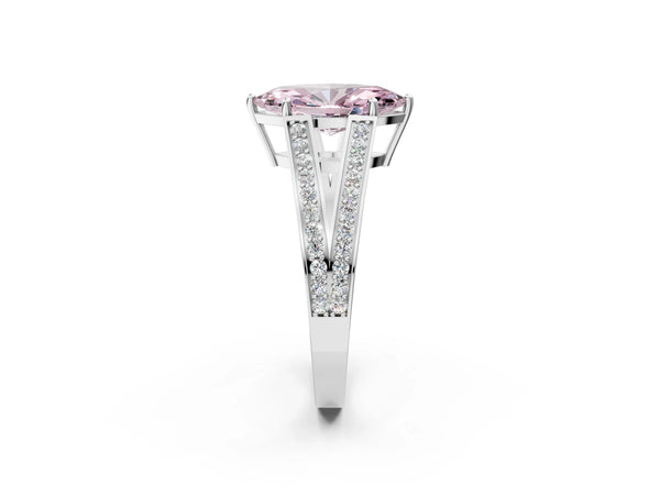 Platinum Marquise Pave Split Shank Engagement Ring Setting for Fancy Pink Center with Engraved Sides
